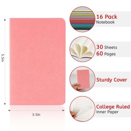 Oucaru 16PCS Mini Notebooks Bulk, 3.5" x 5.5", 16 Color, 60 Pages Lined Paper Small Pocket Notebook Set, Mini Journal Memo Notepads for Kids, Students, Traveler, School Office Supplies