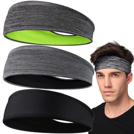 Headbands for Men, 3-Pack Sweat Wicking Men's Headbands, Breathable, Sweat Wicking Headbands for Sports Fitness Yoga Running Elastic Non Slip, Unisex for Football, Basketball, Soccer, Tennis, Golf