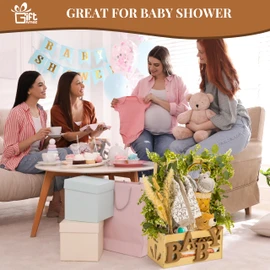 GiftAmaz Wooden Baby Shower Crate Closet, Baby Storage Crate Hamper with Handle, Basket for Baby Shower Gifts, Welcome Gift Basket for Newborn Boys Girls, Pregnancy Gifts for New Parents