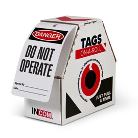 INCOM Manufacturing Lockout Tags On A Roll, Danger Do Not Operate, Heavy-Duty Polytag Stock, Waterproof And Tear-Resistant, Red/Black on White, 6.25 Inch X 3 Inch X 10 Mil Thickness, 100 pack, RT1000C