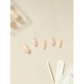 DAISO Ring Ring Coffin Nail Tips 24pcs Beige