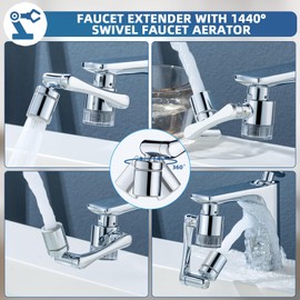 1080°Swivel Filter Faucet Extender Aerator - 8 Pcs Replacement Water Filter, 1080°+360°Rotating Robotic Arm 2 Mode Splash Filter, Solid Brass Faucet Sprayer Universal For Bathroom Kitchen Laundry Sink