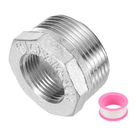 sourcing map 2 Pcs Stainless Steel Pipe Fitting, G3/4" Male x G1/4" Female Stainless Steel Hex Nipple Pipe Fitting Connector Pipe Fitting Adapter with PTFE Tape (Length 25mm/1", Silver Tone)
