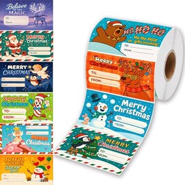 500 Pcs Christmas Gift Tags Stickers Roll - Zero Repeats Unique Designs - Self Adhesive to from Labels for Holiday Gift Wrapping - Name Tags for Presents, Cards & Bags, 2.95 x 1.6 Inches
