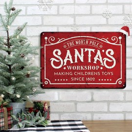 Retro Santa's Workshop Sign - 8x12 Inches Funny Christmas Wall Art for Home & Coffee Shop