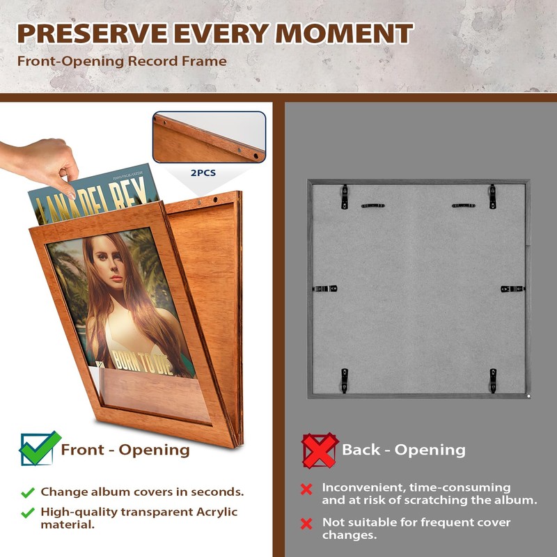 DORNELIA 3-Pack Vinyl Record Frame Display for 12x12 Inch, Front