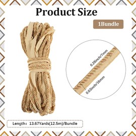 GORGECRAFT 13.67 Yards Twisted Lip Cord Trim 0.63" Gold Polyester Twist Lip Twine Decorative Braided Rope Thread String Ribbon for Home Decor Curtain Tieback Upholstery Accessories Sofa Edging Crafts