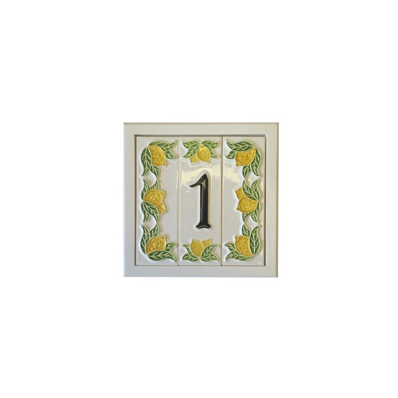 Italian hand-painted lemon ceramic number tiles 10 x 3.3 cm