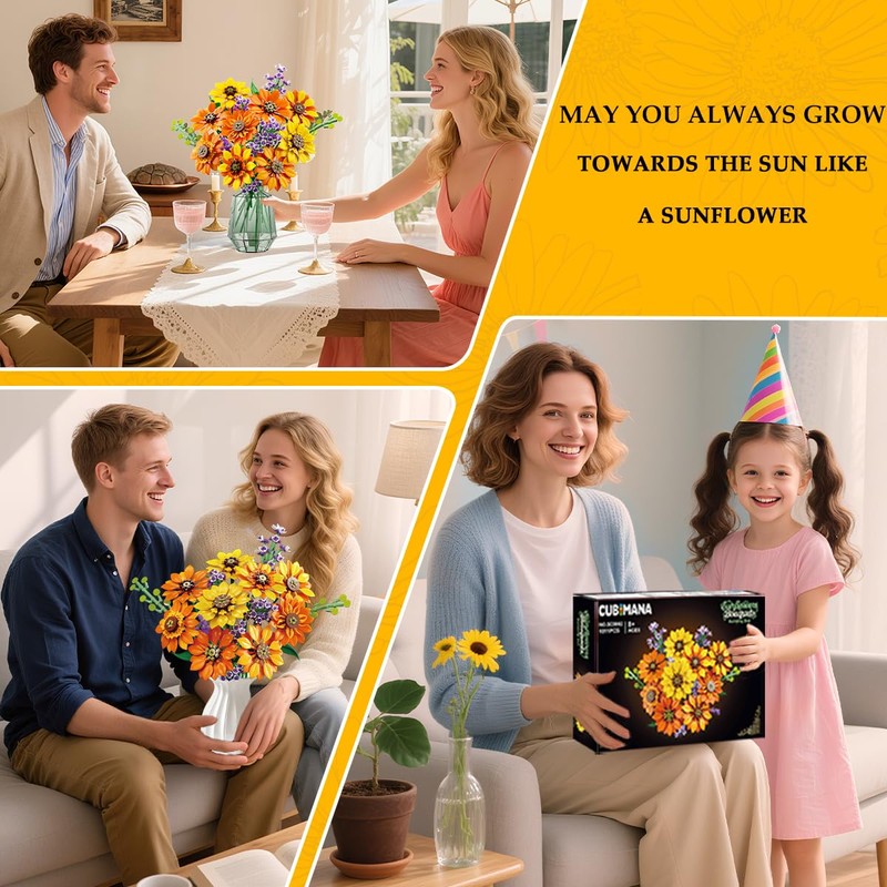 CUBIMANA Sunflower Bouquet Kit with Lights for Adults