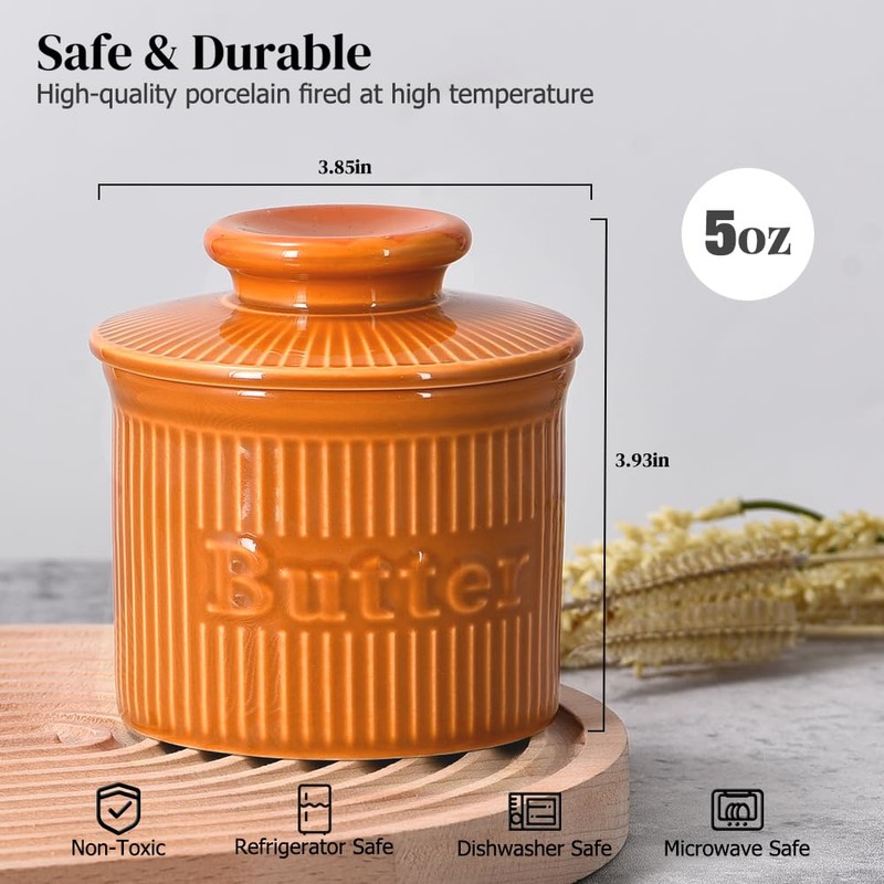 French Butter Crock for Counter with Water Seal, Ceramic French
