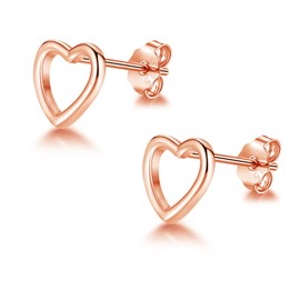 Josfeva Heart Stud Earrings for Women Girl, 925 Sterling Silver Stud Earrings, Hypoallergenic Cartilage Earrings Studs, 925 Silver Small Simple Stud Earrings, Rose Gold Earrings for Kid Jewellery Gift