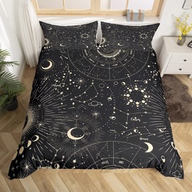Sun and Moon Duvet Cover Boho Exotic Bedding Set Galaxy Astrology Comforter Cover for Boys Girls Children Teens Bedroom Decor Chic Cute Luxury Zodiac Signs Bedspread Cover Single