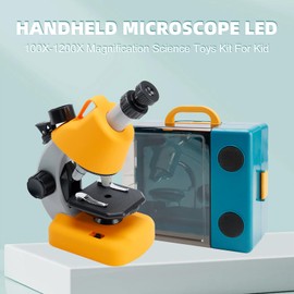 Artudatech Handheld Microscope LED 100X-1200X Magnification Science Toys Kit for Kid Yellow for Children Ages 15 and Up