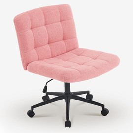 Furnimart Oversized Swivel Criss Cross Chair with Wheels, Wide Armless Desk Chair for Home Office, Height Adjustable Wide Seat - Color: Faux Fur Pink