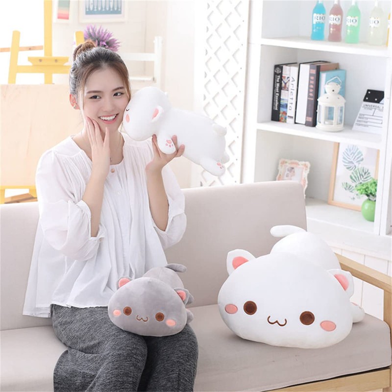 SEENEEY Cute Plush Cat Plush Animal Soft Anime Lying Down