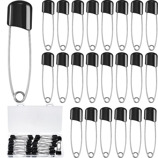 50 Pieces Diaper Pins Baby Safety Pins 2.2 Inch Plastic Head Cloth Diaper Pins with Locking Closures Stainless Steel Nappy Pins with Velvet Bag (Black)