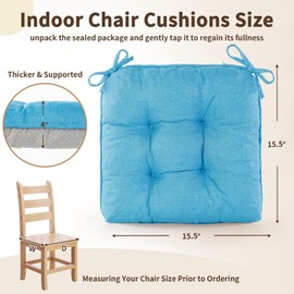 LYLNBYWK Chair Cushions for Dining Chairs, Tufted Foam Kitchen Chair, Non-Slip Seat Cushions with Ties Set of 4, 15.5" x 15.5" x 4", Light Blue