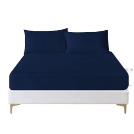 Funky Gadgets Double Fitted Sheet Navy 100% Egyptian Cotton 300 TC, 30cm / 12 Inch Extra Deep Fitted Sheets Double Bed, Hotel Quality Fitted Bed Sheets Double (140x190cm).