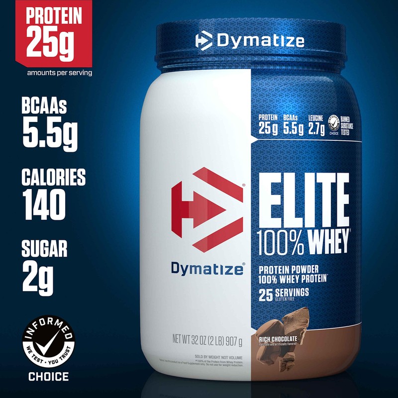 Dymatize Elite 100% Whey Protein Powder, Chocolate, 25g of Protein,