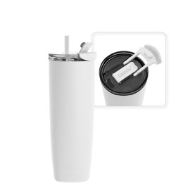 asobu Aqualina Stainless Steel Insulated Water Bottle with Interchangeable Hot and Cold Lid and Built in Straw, 20 Ounces (White)