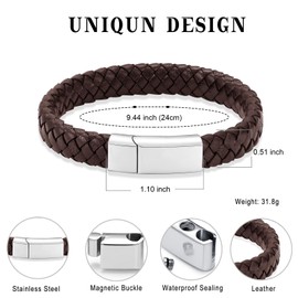 Minicremation Cremation Jewelry Urn Bracelet for Ashes for Women Men Keepsake Memorial Cuff Bangle Braided Leather Wristband Bracelet (20cm/7.87in, Brown)