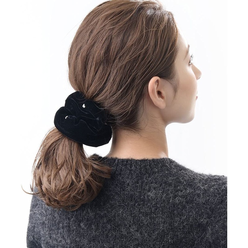 [ヴxante-nu] vingtaine Rhinestone Velour Ruffle Scrunchie Hair Accessories HS – 68 Black