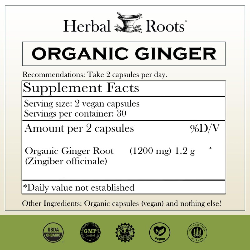 Herbal Roots Ginger Supplement | Organic Ginger Root Capsules |