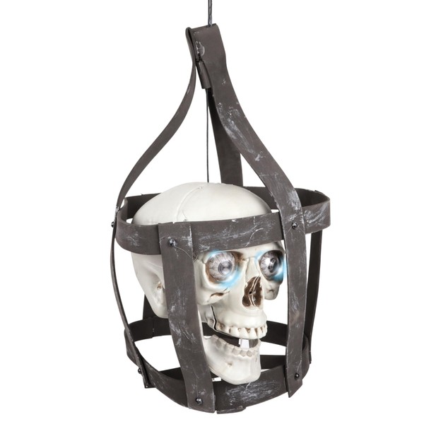 Animated Halloween Haunted House Decoration, Skull in Cage, Makes Noise,