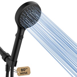FASDUNT Shower Head with Handheld, High Pressure Handheld Shower Head with 80" Extra Long Stainless Steel Hose & Adjustable Bracket, Showerhead with ON/OFF Switch, Black