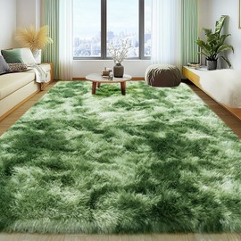 Soft Fluffy Rug for Living Room, 4x6 Tie-Dyed Green Shag Area Rug for Bedroom Living Room, Non-Slip Fuzzy Carpet for Girls Boys Kids, Throw Rugs for Dorm, Modern Home Decor Aesthetic