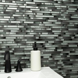 MSI Akaya Nero Interlocking Glass Tile for Kitchen Backsplash, Wall Tile for Bathroom, Accent Wall Tile, and Shower Wall Tile, 12 in. x 11.75 in. Mesh-Mounted Mosaic Tile (9.8 sq. ft.)