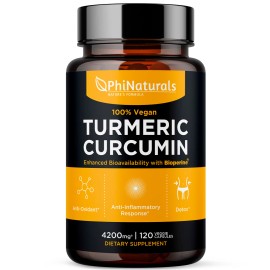 Curcumin Turmeric 95% by PhilNaturals Turmeric Curcumin 4200mg 95% Highest Potency + BioPerine 120 caps
