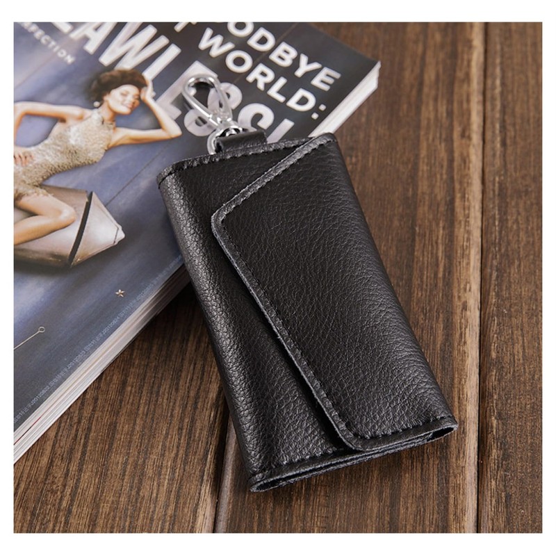QIUPFGUT Leather Key Bag Key Organiser, black