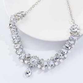 (Silver) - YERTTER Fashion Sparkly Womens Pearl Collar Crystal Diamond Chunky Choker Rhinestones Pendant Choker Necklace For Bridal and Womens (Silver)