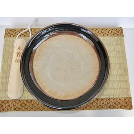 Made in Japan Mino Ware Ripple Ridge Mortar & Pestle (Suribachi & Surikogi) Set Small 5.91inches, for Both Right and Left Handed, Pottery Black TR53626 (Small)