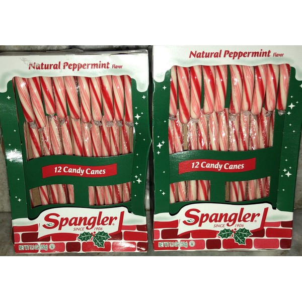 Spangler Natural Peppermint Flavor Candy Canes 2 Boxes 5.3 oz Ea Of 12 Pieces