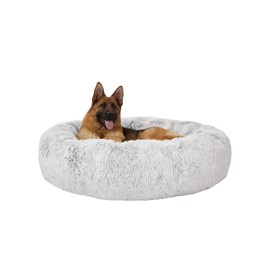 Bedfolks Calming Donut Dog Bed, 45 Inches Round Fluffy Dog Beds for Extra Large Dogs, Anti-Anxiety Plush Dog Bed, Washable Pet Bed with Non-Slip Bottom (Light Grey, Extra Large)