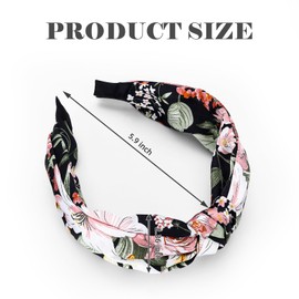 Yonchic 2-Piece Flower Print Headbands, Non-Slip Floral Top Knotted Thick Hair Bands Wide Hair Accessories for Women, Girls (Black & Blue)