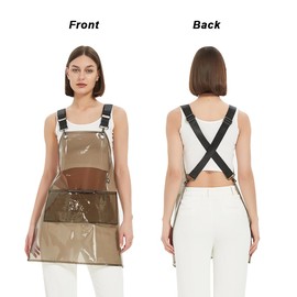 MIKI WELL 2Pcs Waterproof Vinyl Aprons,Hairstylist Transparent Aprons with Wide Shoulder Straps, Salon Chef to Keep Clean, Khaki+black, 22.8” W 25.5” L