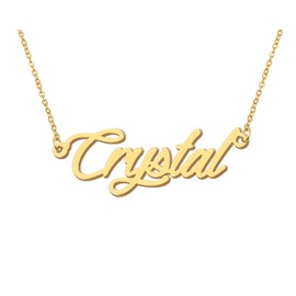 Aoloshow 18k Gold Plated Crystal Name Necklace Nameplate Chain Necklaces Stainless Steel Jewelry for Best Friends
