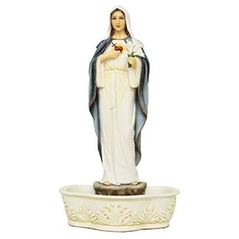 Immaculate Heart of Mary Holy Water Font, 9", Stands or Hangs, Full Color Resin gol-SR-77864-C