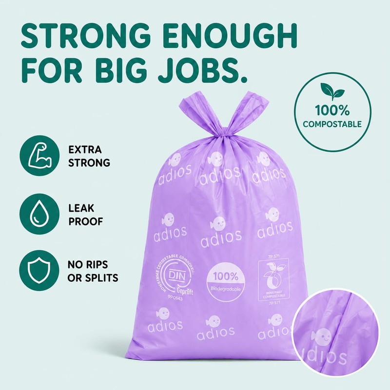 Adios Plastic - Compostable Dog Poop Bags with Handles, 120