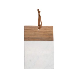 Foreside Home & Garden Large White Square Marble and Wood Serving Cutting Board