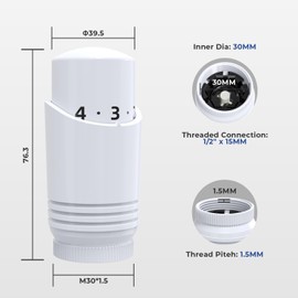 Thermostatic Valve Head 1pcs - Vancoco Modern TRV Head Radiator Valve Thermostatic Radiator Valve Thermostatic Valve Head M30x1.5 Radiator Valves(White)