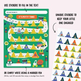 Potty Chart for Boys with Stickers - Potty Reward Chart - Trucks - Toddler Sticker Chart for Potty Training - Good Behavior Chart for Kids Baby Son Grandson - Train to Poop - by Central 23