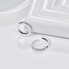 Black Men Sterling Silver Hoop Earrings, Men Earrings Silver Hoop Hypoallergenic Leaf Earring for Sensitive Ears ……