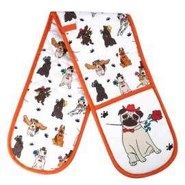 Sterling Sports®DOUBLE OVEN GLOVES MITT 100% COTTON FLORAL NOVELTY KITCHEN COOKING New Range BBQ (Dogs in the Kitchen)