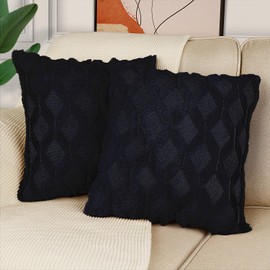 Henzxi Set of 2 Throw Pillow Covers 18x18 Inches Farmhouse Decorative Throw Pillow Covers Square Boho Cushion Case with Faux Velvet Soft Plush Short Wool, Dark Blue