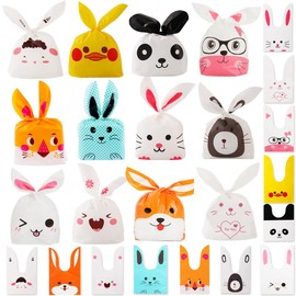 Party Bags with Assorted Designs,60 PCS Bunny Ear Goody Bags Sweet Bags Wrap Bags Cookie Candy Bags Party Treat Bags for Birthday Snack Wrapping Party Favours and Treats