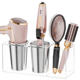 YUNEASELF Hair Tool Organizer Acrylic: Hair Dryer Holder Wall Mount - Blow Dryer Holder Cabinet Door - Bathroom Countertop Organizer for Curling Iron Hot Styling Tools Flat Iron - Clear